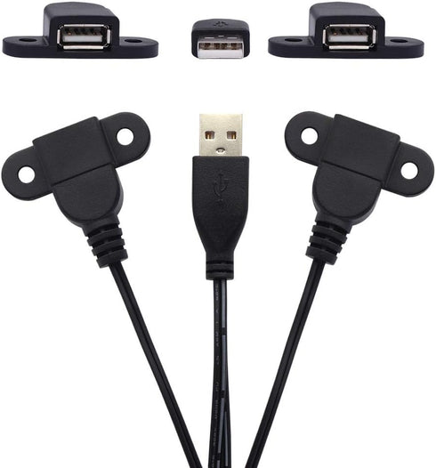 USB 2.0 Male to Dual Female Charging Extension Cable, 5ft, Panel Mount with Screw Hole