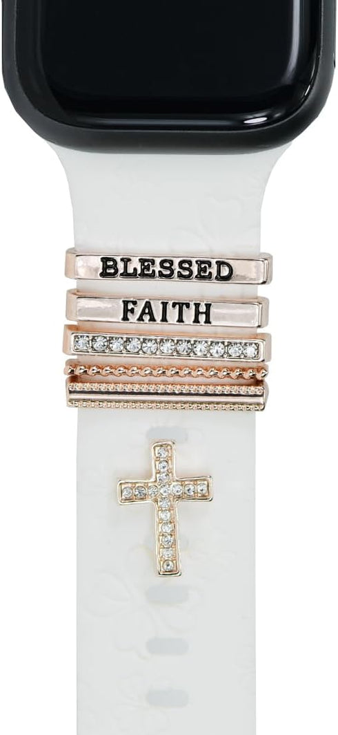 Women Cross Watch Band Charms for Apple Watch 38mm 40mm 41mm 42mm 44mm 45mm 49mm, Men Silver Rose Gold Decorative Rings