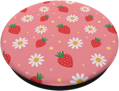 Pink Strawberry White Daisy Flowers Kawaii Pastel Aesthetic PopSockets Standard PopGrip