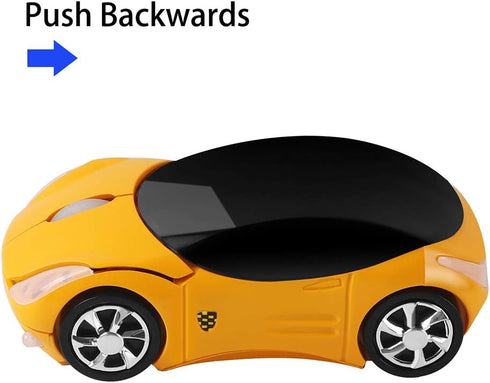 2.4GHz Wireless Mouse Cool 3D Sport Car Shape Ergonomic Optical Mice for PC Laptop Women Small Hands (Yellow)