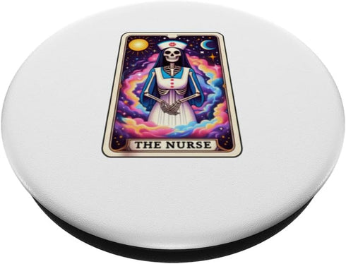 Mystical Tarot Skeleton Nurse in Cosmic Space, Cute Funny PopSockets Standard PopGrip