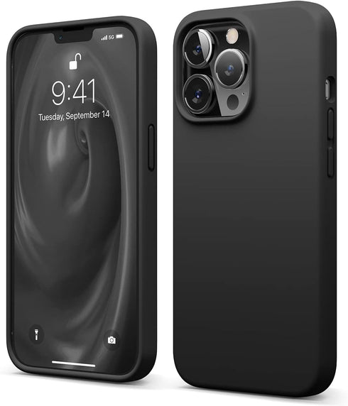Elago iPhone 13 Pro Case - Slim Liquid Silicone, Full Body Protection, Soft Microfiber Lining, 6.1" (Black)