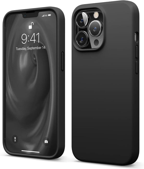 Elago iPhone 13 Pro Case - Slim Liquid Silicone, Full Body Protection, Soft Microfiber Lining, 6.1" (Black)