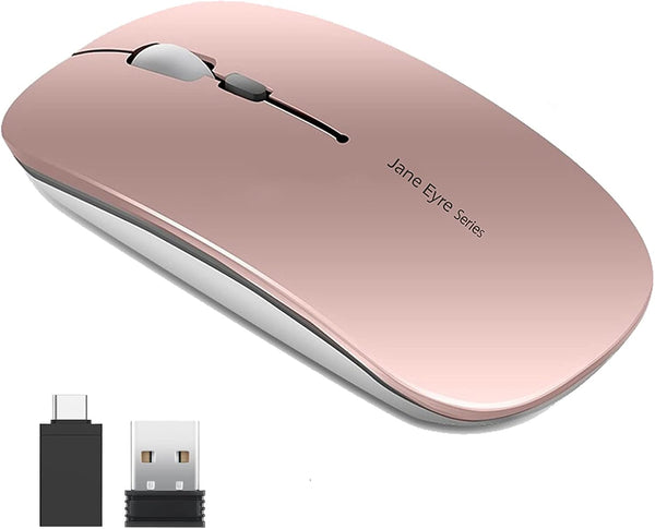 Uciefy Q5 Slim Rechargeable Wireless Mouse, 2.4G Portable Optical Silent Mouse with USB Receiver (Rose Gold)