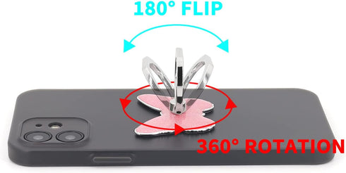 Cell Phone Ring Holder, Butterfly Finger Ring Grip Stand, 360° Rotation 180° Flip Universal Kickstand Compatible with