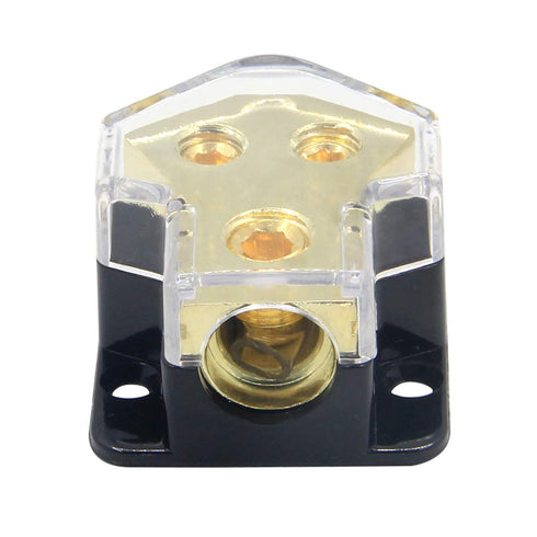 2 Way Power Distribution Block, 0/2/4 AWG Gauge In, 4/8/10 Gauge Out for Car Audio Stereo Amp