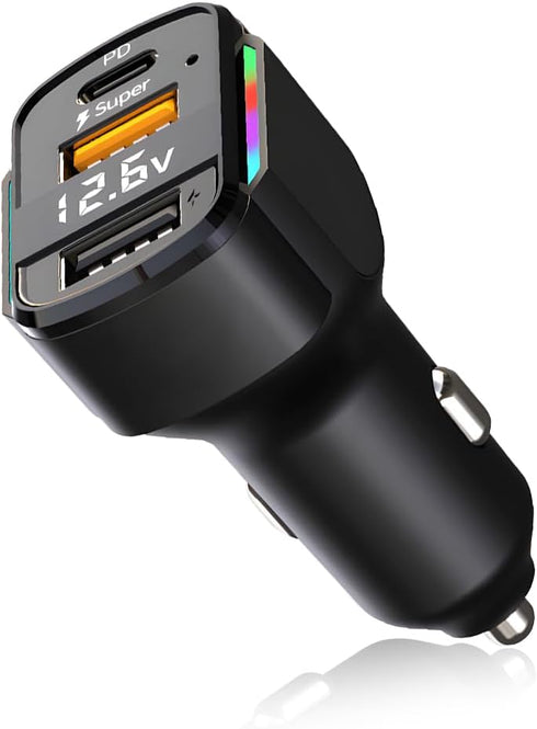 USB C Car Charger, 3-Port Fast Car Charger PD3.0 & QC3.0 with LED Digital Display, Cigarette Lighter Fast Charging