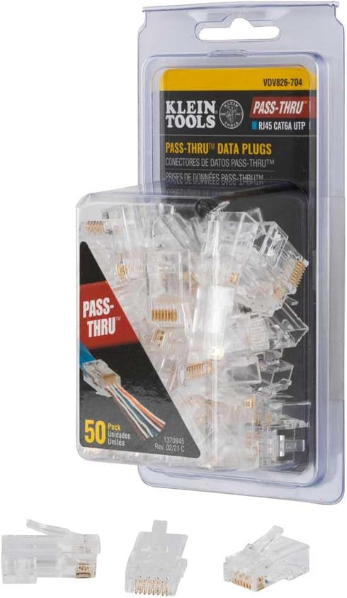 Klein Tools VDV826-704 Modular Data Plug, 50 Pack for CAT6A and Larger Diameter CAT6 Indoor/Outdoor Ethernet