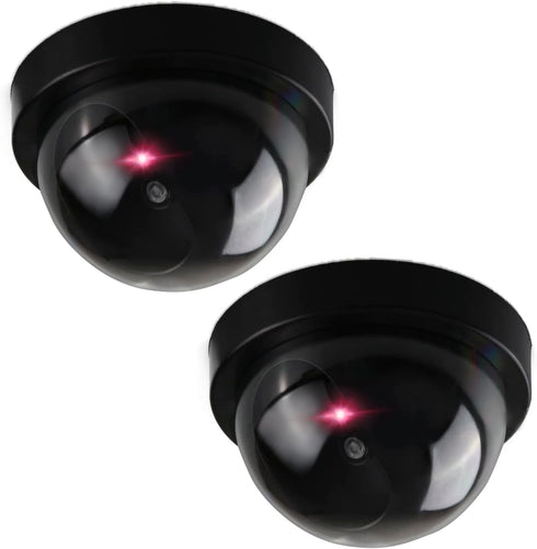 C CRYSTAL LEMON Dummy Security Camera, Set of 2 Mini Fake Cameras, Battery-Operated with Red Light