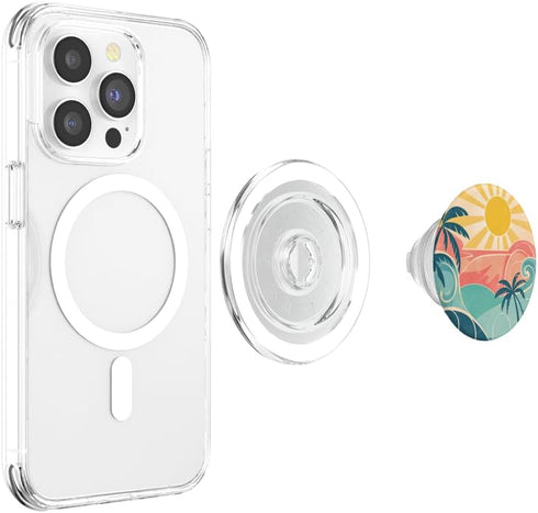 Retro Summer Vibe Designs Summer Retro Vibes | Beach Palm and Sun Design PopSockets PopGrip for MagSafe