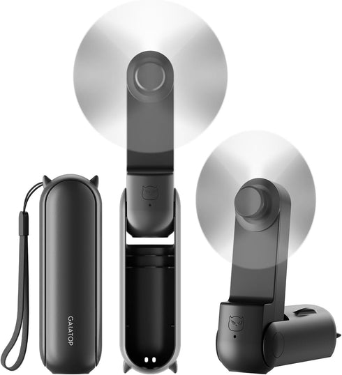 Gaiatop Portable Hand Held Fan, USB Rechargeable 2000mAh Battery, Foldable Mini Eyelash Fan for Girls, Travel (Black)