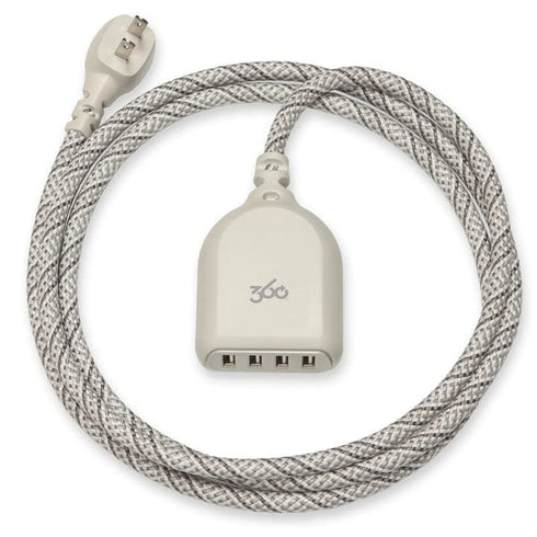 360 Electrical Habitat 4.8, 6 ft 4-Port USB Extension Cord, Durable Braided Casing, French Grey, 4.8A USB Charger