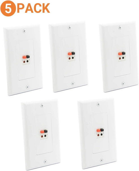 Premium Speaker Wall Plate, Spring Loaded Audio Wall Plate for Home Theater Wall Mount Speakers, 5 Pack White