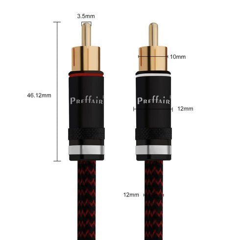 Preffair 2Pcs/1 Pair RCA Cables OFC Copper Shielded Gold Plated RCA Male to Male Connectors (4.9FT/1.5M)