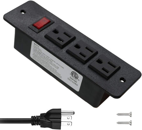 Recessed Power Strip, Countertop Grommet Desk Mountable Power Strip, Black Outlets for Cabinet Sofa Shelf, UL/ETL