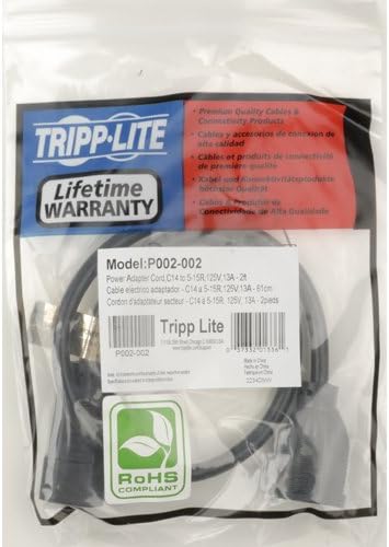 Tripp Lite Standard Computer Power Cord, 12A, 16AWG, 2-ft. (IEC-320-C14 to NEMA 5-15R), Black (P002-002)