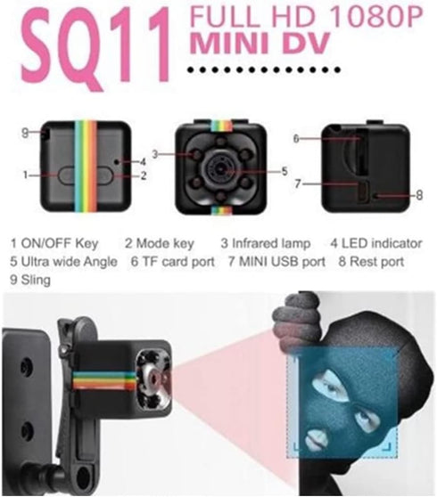 Webcam Mini Camera SQ11 HD Camcorder SQ8 SQ9 Upgrade Night Vision Mini Cam 1080P Sports Mini DV Voice Recorder (Black)