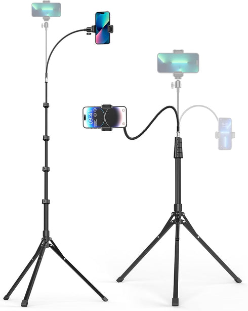 Aureday Phone Tripod, 92" Cell Phone Stand with 15" Gooseneck, Remote and Phone