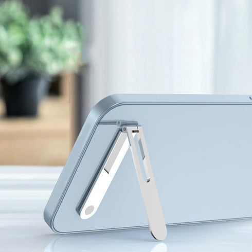 POPETPOP Portable Foldable Zinc Alloy Phone Stand Desktop Mobile Phone Bracket Silver Compact Cellphone Holder for Home