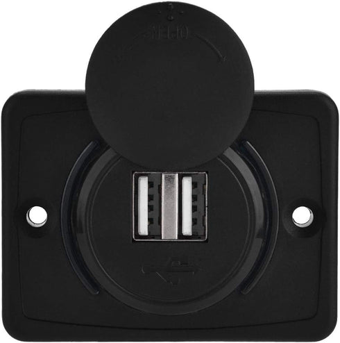 Aramox Car USB Dual Port Socket Outlet, 3.1A Black ABS 12V with LED