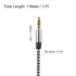 MECCANIXITY Aux Cable 3.5mm Male to Male Nylon Braided 3Ft 3 Pole Hi-Fi Stereo Sound Auxiliary Cord Silver for Earphones, Smart Phones, Home/Car Stereos, Speakers, Computers