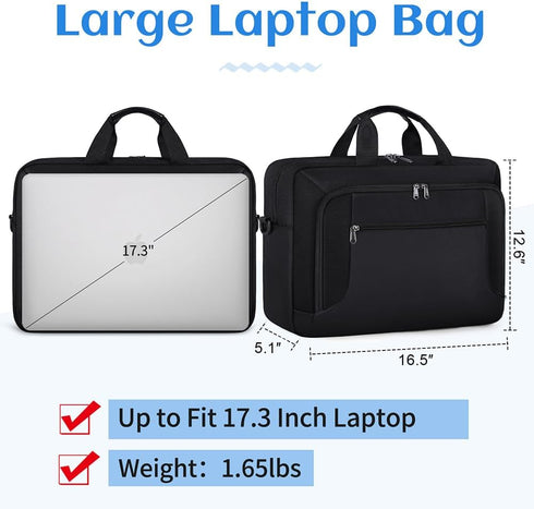 Laptop Bag 17.3 Inch Briefcase, Large Waterproof Case for Men Women Business Office Work, Adjustable Shoulder Messenger