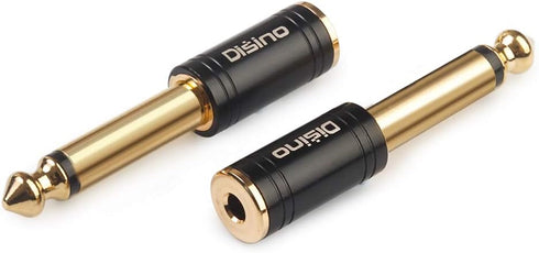 Disino 1/4" Mono to 1/8" Stereo Adapter, Gold-Plated 6.35mm TS Male Jack to 3.5mm TRS Female Adapter - Black, 1 Pack
