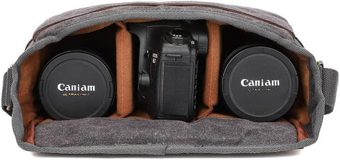 peacechaos Waterproof Canvas Camera Bag, Vintage Padded SLR DSLR Shoulder Case for Women and Men