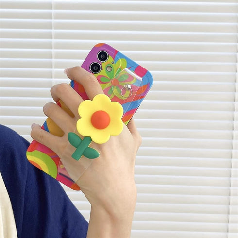 Lanyard Case with Strap and Wrist Band for iPhone 13 Pro Max, Unique Cute Kawaii Colorful Painting Flowers Design