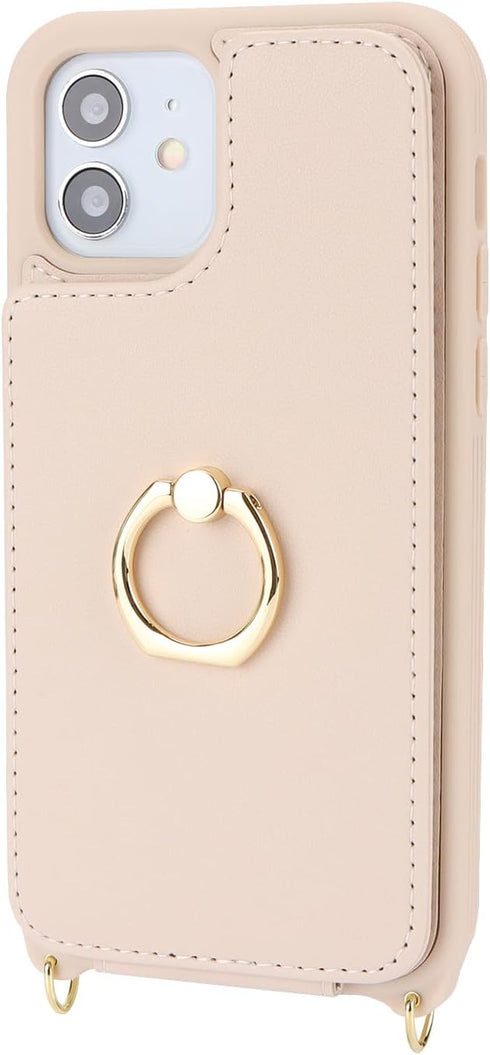 iPhone 11 Phone Case with Card Holder and Strap for Women, Crossbody Lanyard, Kickstand Ring Stand, Beige