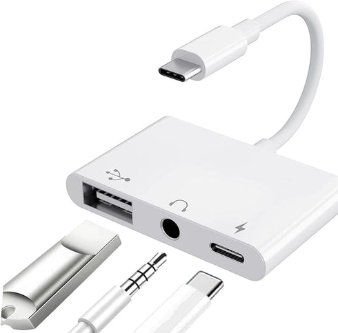 USB C to USB Adapter for MacBook, 3-in-1 OTG Splitter with 3.5mm Audio Jack and PD Fast Charging Port for iPhone 15