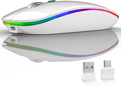 Uiosmuph LED Wireless Mouse, G12 Slim Rechargeable Silent Mouse, 2.4G Portable USB Optical