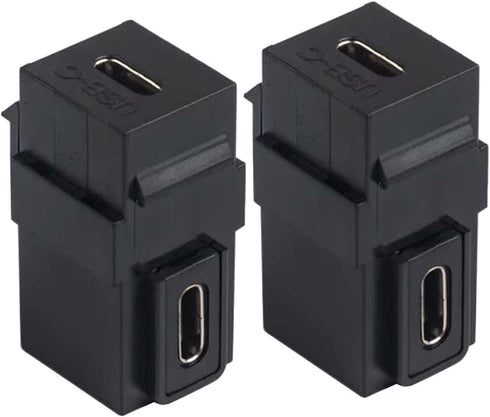 Qaoquda USB C Keystone Jack Inserts, 90 Degree USB 3.1 Type-C Female to Female Keystone Insert Adapters (2 Pack) - Black