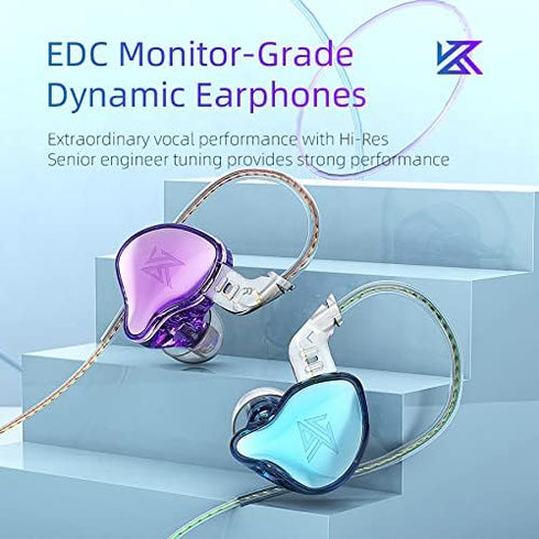 KZ EDC in-Ear Monitors, HiFi Stereo Stage/Studio IEM Wired Noise Isolating Sport Earphones/Earbuds/Headphones for Musician Audiophile (with Microphone, Blue Purple)