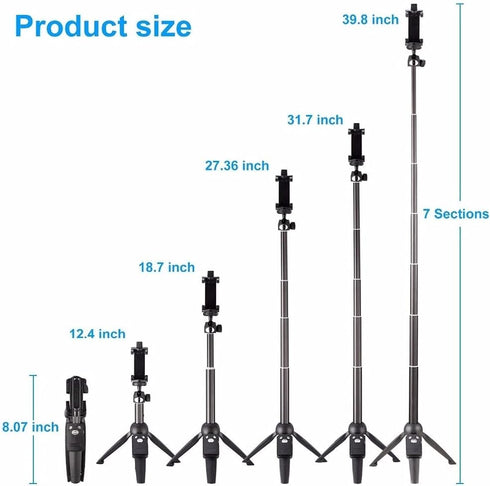 Tripod Monopod Selfie Stick 40 Inch with Wireless Remote Control, Phone Clip Holder for iPhone 15/14/13/12/11 Pro Max,