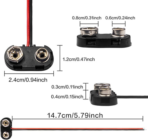 12 Pack T-Type 9V Battery Clip, 1 Dozen 9V Battery Connector with Hard Plastic Case, 9 Volt Battery Connector with Wire Leads for Experiment