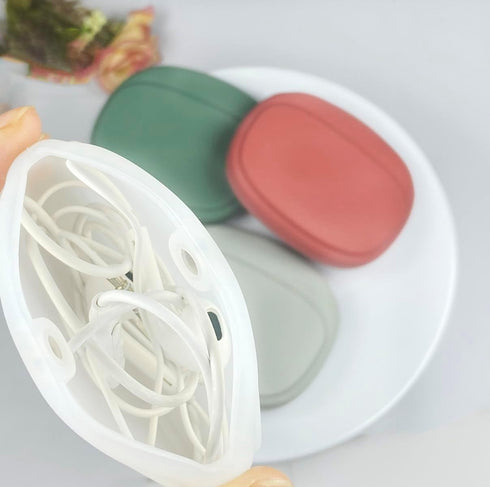 Silicone Headphone Organizer - Data Cable Storage Case - Mini Key Box - Portable Wired Headset Storage Bag (Transparent-Red-Grey-Green)