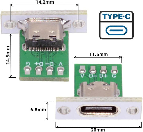 NFHK DIY OEM 5pcs/Set Type C Female Socket Connector Panel Mount with PC Board 24pin USB 2.0