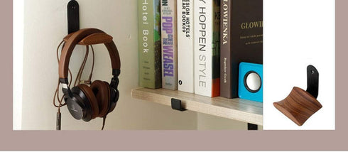 Headphone Hanger Headset Stand Hook Walnut Wood Headphone Holder Rack Hook Desk Tabletop Wall Mount Tape Under-Desk Headphone Hanger Holder, Universal Fit (Wall Mount)