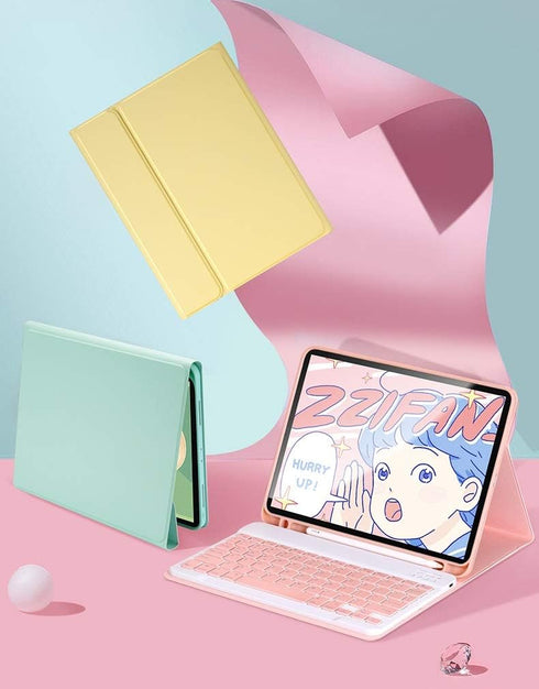iPad Mini 6th Generation Keyboard Case, Detachable Bluetooth Keyboard Cover with Pencil Holder (Pink)