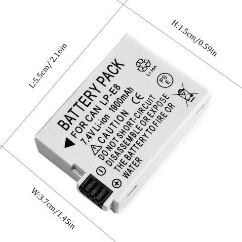 LP-E8 Rechargeable Lithium Ion Battery Pack, 2-Pack for Canon EOS Rebel T2i, T3i, T4i, T5i, 600D, 700D