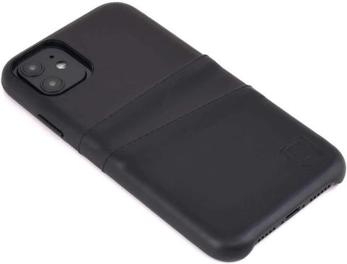 Dockem Wallet Case for iPhone 11: Black Synthetic Leather with Built-in Metal Plate & 2 Credit Card Holders