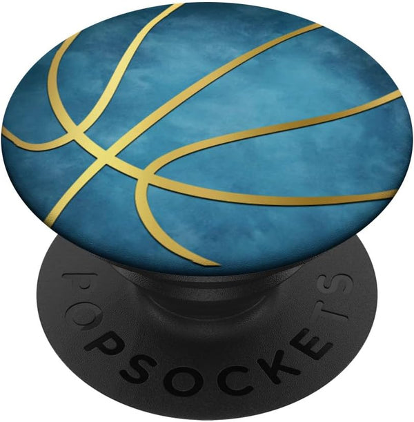 Golden Basketball on Vintage Blue PopSockets Swappable PopGrip