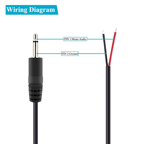 Fancasee 2-Pack 2.5mm Male Plug to Bare Wire Pigtail TS Mono Connector Adapter for Audio Repair