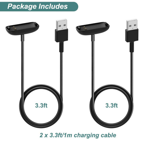 Kissmart Charger for Fitbit Inspire 3, Replacement USB Charging Cable Cord Accessories, 2 Pack, 3.3ft/1m