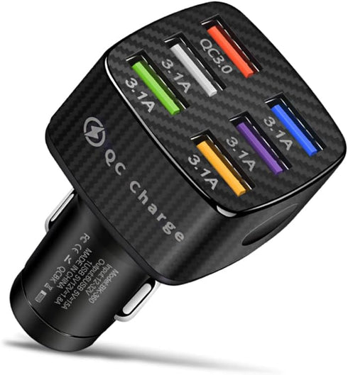 Fast Charging 6 Ports Car Phone Charger Adapter, QC3.0/3.1A Type Smart Shunt USB Charger for iPhone 14 13 12, S22 S21