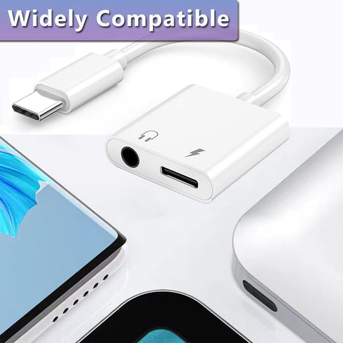 USB C to 3.5mm Headphone and Charger Adapter, 2-in-1 USB Type C to Aux Audio Jack and PD Fast Charging Splitter for