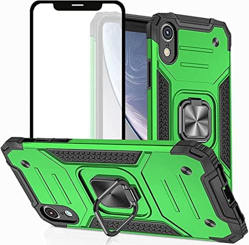HNHYGETE iPhone XR Case with Screen Protector, Military Grade 360° Rotatable Kickstand Shockproof Protective Case