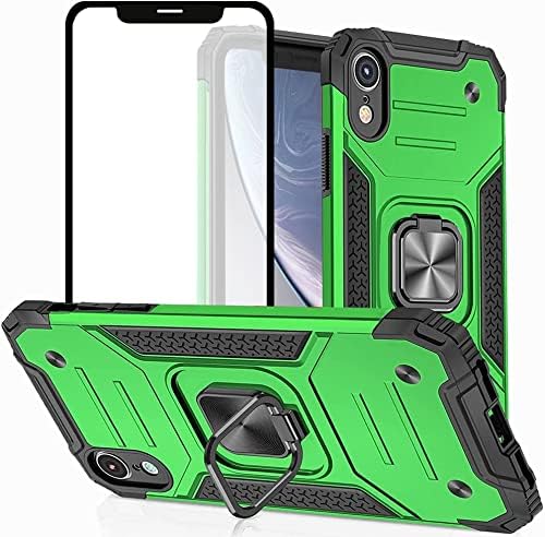 HNHYGETE iPhone XR Case with Screen Protector, Military Grade 360° Rotatable Kickstand Shockproof Protective Case