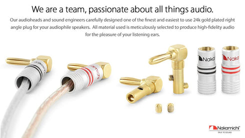 Nakamichi Excel Series 24k Gold Plated Right Angle Banana Plug 12-18 AWG 4mm for Speakers, 8 Pcs (4-Pairs)